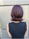 クランベリーブラウン外ハネレイヤーボブ