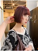 ブリーチなしダブルカラー ワインレッド ボブ レイヤー