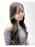 【レイヤーロング】オリーブベージュ&シースルーバング
