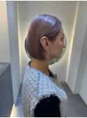 ピンクグレージュ_黒髪ボブルフネビージュ小顔ワンレン