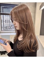 ルーブ トウキョウ(Loob. TOKYO) ダブルカラーミルクティーピンクベージュレイヤーカット韓国