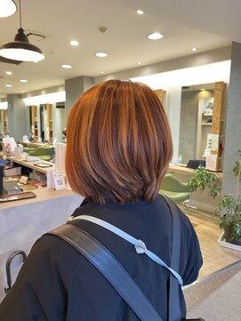 ブロッサム 東中野店 ブリーチなしダブルカラーアプリコットオレンジレッドピンク韓国