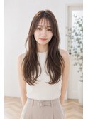 シースルーバング韓国レイヤー艶髪オリーブベージュ
