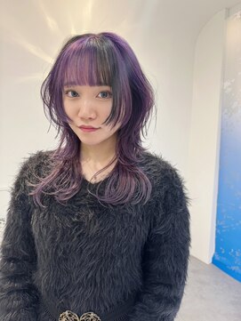 ギグスダブル 栄店(gigs double) 顔まわりレイヤーカット×パープル