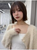 顔周りカット/縮毛矯正/ダークブラウン/コーラルピンク