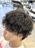 波巻きシャドウパーマラウンドマッシュ