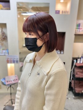 ヒカリス ヘアー 相川店(HIKARIS hair) ボルドーレッドブラウンカラーと耳掛けボブ