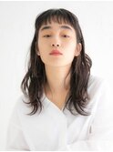 三軒茶屋_レディース_ショートバング_黒髪_セミロング_コテ巻き