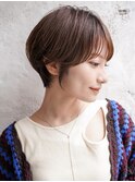 大人可愛い20代30代40代黒髪前下がりひし形小顔ボブ丸みショート