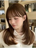 切りっぱなしボブエアリーロング美髪ピンクブラウン