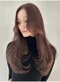 エクステでも叶う小顔レイヤー×ピンクブラウン