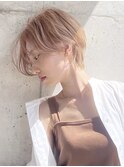 ハンサムマッシュショート透け感グレーアッシュホワイトカラー