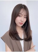 シースルーバング　レイヤーカット　内巻きストレート　韓国ヘア