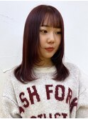 レッドブラウン 顔周りレイヤー シースルーバング