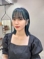 ネイビーブルー×水色インナー ボブ