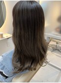 10代20代30代セミロングコントラストハイライトグレージュ