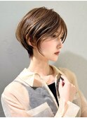 前髪なし小顔ひし形丸み耳掛け大人ショート20代30代40代50代＊