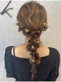 アレンジ/ヘアセット/結婚式/編みおろし/金箔