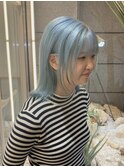 ハイトーン/水色/ブリーチ2回/ダブルカラー/ブルー/立川