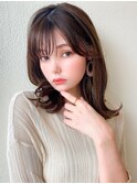デジタルパーマ前髪パーマ韓国くびれミディアムチェリーブラウン