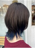 ブリーチ＆ダブルカラーインナーカラーブルーウルフカット♪