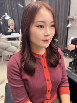 ジュエム(jouerm) ピンクベージュミディアムヘアコテ巻き風パーマ