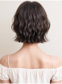 アップバングローライトカラー切りっぱなしくびれボブ30代A22