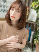 カバーヘア ブリス 戸田公園西口店(COVER HAIR bliss) 斜めバングココアブラウンワンカールロブc5戸田公園20代30代40代