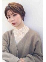 ムウ 難波(MOU) クールショートボブ前髪イメチェンピンクベージュ30代40代50代