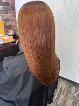ヘアー リードレス(hair Re:dress) 透明感オレンジブラウン髪質改善こなれストレートロングへア