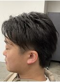 フェザーパーマ/グレーブルーカラー/刈り上げショートパンク