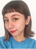30代40代50代/小顔ミディアム外ハネボブアッシュ/アースカラー