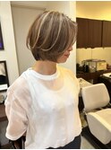 【白髪ぼかし◎】明るめコントラストハイライト×ショートボブ