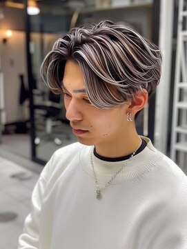 ディモアンド 表参道(Dimo&) xハイライト/ブルーブラック/スペインカール/スパイキーショート