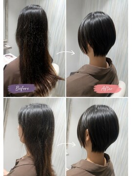 ロアゾブルー(L'oiseau Bleu) 4か月前に他店でかけた縮毛矯正が取れてお客様をバッサリ艶髪に