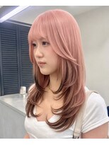 ルーブ トウキョウ(Loob. TOKYO) ダブルカラーミルクティーピンクベージュレイヤーカット韓国