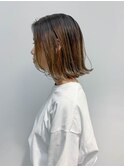 ボブ、外はね、バレイヤージュ、グレージュ