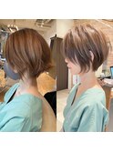 30代、40代/丸みくびれショートボブ×白髪染めハイライト/大宮