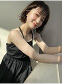暗髪/ボブ/パーマ/オリーブグレー/小顔//