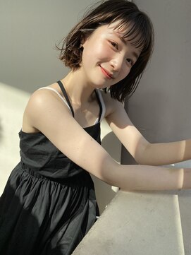 暗髪/ボブ/パーマ/オリーブグレー/小顔//