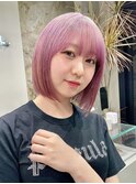 ダブルカラーピンクベージュベージュカラーケアブリーチミニボブ