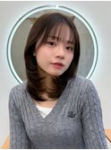 韓国風フェイスレイヤーミディアムシースルーバングヘア