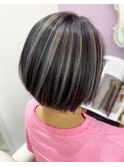 【Merci】きりっぱボブ☆ダークグレー×ホワイトハイライト