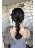 編み下ろし 玉ねぎヘア 参列ヘア 金箔ヘア