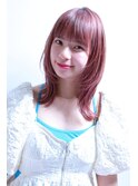 ミディアムロング顔周りレイヤー韓国ヘア透明感ブリーチピンク