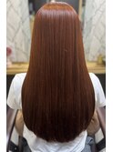 ロングストレートオレンジブラウン大人可愛い艶髪スタイル