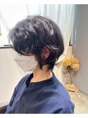 小顔マッシュパーマ レイヤー パープルブラック 丸亀髪質改善