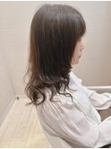 大人ガーリーゆるふわウェーブ前髪ココアベージュ暗めカラー30代