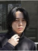 渋谷メンズミディアムメンズボブウルフ緩めスパイラルパーマ