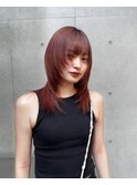 layer/レイヤーカット 赤髪 ミディアム